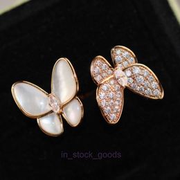 Vancleff High End Jewellery rings for womens VGold Durable Colour Preserving Double Butterfly Open Ring with Asymmetric Design Light and Ring Original 1:1 With Real Logo