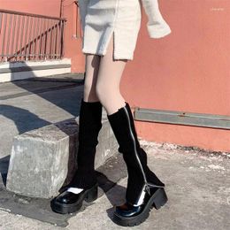 Women Socks Women's Leg Covers Knitted Winter Boot Solid Colour Warmers Zipper Long