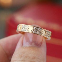 V gold material charm band ring with three lines diamond middle size for women wedding Jewellery gift have normal box stamp PS3124A2192550
