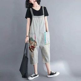 Women's Jumpsuits Rompers Denim Jumpsuit for Women Vintage Korean Style One Piece Outfit Casual Loose Summer Harem Pants Clothing for Women Cropped Jeans Y240510