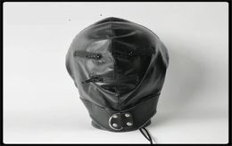 Latest Pu Leather Bondage Hood Headgear With Zipper Eyepatch Face Mask Dog Slave Adult BDSM Product Bed Games Sex Toy Black White 2711911