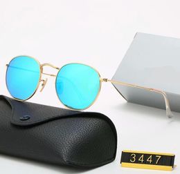 Classic Round Sunglasses Brand Design UV400 Eyewear Metal Gold Frame Sun Glasses Men Women Mirror 3447 Sunglasses Polaroid glass L1174703