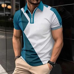 Men's Polos New Summer Mens Hot Selling Polo Neck Shirt Solid Button Short sleeved T-shirt with High Quality Wrinkle Resistant Skin Q240509