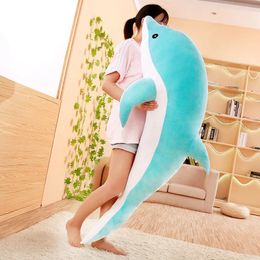 160CM Giant Sizes Dolphin Plush Toys Lovely Stuffed Soft Animal Pillow Fish Dolls for Children Girls Sleeping Cushion Gift 240507