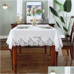 Table Cloth White Er Linen Cotton Juppe Tablecloth Flower Fabric Nordic Tv Cabinet Lace Pattern Modern Drop Delivery Home Garden Tex Dhdon