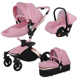 Strollers# New High Quty baby stoller 3 /2 in 1 Baby Pram High Landscape Fold PU leather kinderwagen baby Carriage car Newborn pushchair T240509