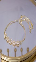 Luxury Super Shine AAA Zircon Flower Bracelet for Women Cute Romantic 14K Real Gold CZ Lady Bresselet Daily String Pulseras9819483