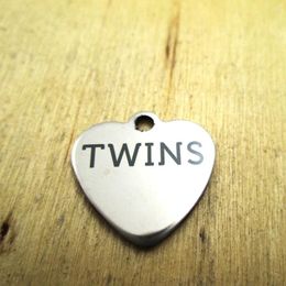Pendant Necklaces 20pcs/lot--twins Stainless Steel Charms - Laser Engraved Customized DIY Pendants
