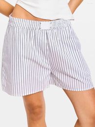 Women's Shorts Casual Pajama Plaid Stripe Elastic Waist Loose Comfy Sleep Summer Bottoms