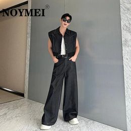 Men's Tracksuits NOYMEI Niche Design American Style Denim Sleeveless Single Breasted Waistcoat Wide Leg Pants Two Pieces Set Black WA4478