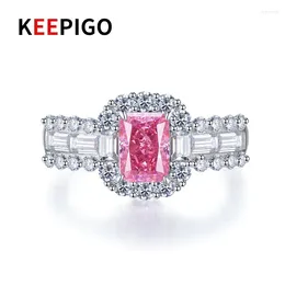 Cluster Rings KEEPIGO S925 Sterling Silver 5 7mm Pink Rectangle High Carbon Diamond For Women Girls Shiny Exquisite Jewelry RA107