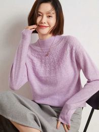 Women's Knits Tees Autumn and Winter Plain Collar Pulled Womens Sweater 100% Merino Wool Solid Hollow Soft Cashmere Knitted Womens Clothing TopL2405