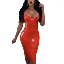 Casual Dresses Summer Sexy Dress PVC Bodycon Evening Party Slim For Women Shiny Vestido De Festa Faux Leather Clubwear Midi