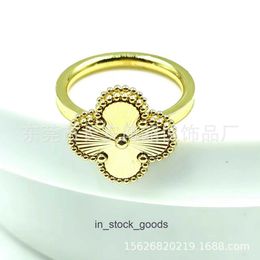 Vancleff High End Jewellery rings for womens stainless steel V gold four leaf clover laser ring fashionable and versatile without fading of hand Original 1to1 Real Logo