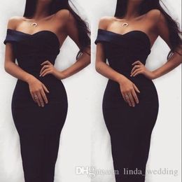 2019 Chic Sheath Little Black Cocktail Dress Simple Tea Length Sweetheart Formal Holiday Club Homecoming Party Dress Plus Size Custom M 207N