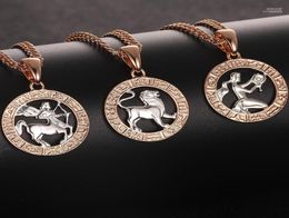 Pendant Necklaces FJ 12 Zodiac Sign 585 Rose Mixed White Gold Color Constellation Pendants Gemini Jewelry Elle223187018