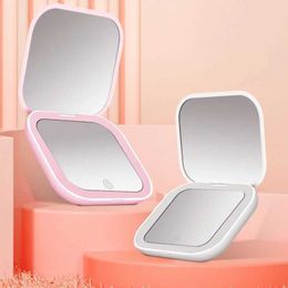 Compact Mirrors Portable LED vanity mirror handheld foldable 2X magnification Q240509