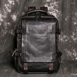 Backpack Travel LEATHFOCUS Genuine Leather Retro Large Unisex Men Casual Business 16 Inch Laptop Bag School Bags