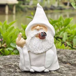 Lethogety Middle Finger Figurine Ornaments, Funny Garden Gnomes Outdoor Statues 5.9 Inch Naughty Smoking Wizard Dwarf Sculpture Decoration for Lawn Patio