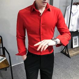 Men's Casual Shirts 5XL-M Men Solid Color Simple Tooling Long Sleeve Shirt Spring Slim-fit Business Social Dress Party