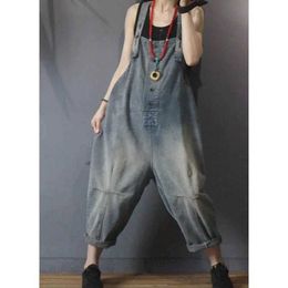 Women's Jumpsuits Rompers Denim Jumpsuits for Women Oversized Blue Playsuit Denim Pants Loose High Waist Cross-Pants Overalls for Women Clothes One-pieces Y240510