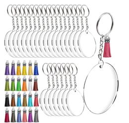 NiceCo Acrylic Keychain Blanks Transparent Round Acrylic Clear Discs Circles wMetal Split Key Chain Rings Colourful Tassel Pen331152351751