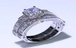 Vintage Fashion Jewelry 925 Sterling Silver Princess Cut White Topaz cz Diamond Eternity Couple Rings Wedding Bridal Ring Set Fpr 5315651