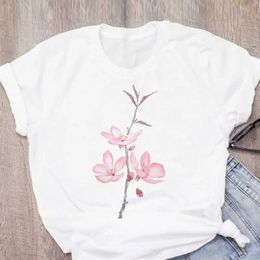 Women's T-Shirt Short Slves Pure Cotton Tops Strwear 90s Casual Style Versatile Cartoon Flower Print Pattern T-Shirt Womens Clothing Tops Y240509