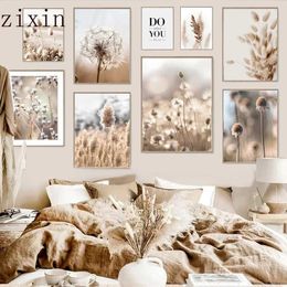 rs Beige Natural Wall Art Canvas Poster Print Reed Dandelion ArtGrass Cow Canvas Painting Wall Pictures for Living Room Decorative J240505