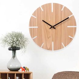 Wall Clocks Nordic Vintage Wooden Clock Corridor Living Room Decoration Solid Wood Quiet Watch Coffee Shop Home Q240509