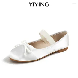 Casual Shoes Elegant Mary Jane Brand Design Girls 2024 Spring Round Toe Large Size Women Shoe Bow Silk Satin Ballet Flats 43
