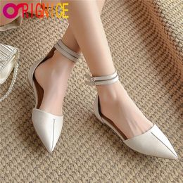 Casual Shoes Orignice Ankle Wrap Women Genuine Leather Flats Pointed Toe Solid Colour Buckle Strap Street Summer Handmade