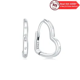 Hoop Earrings 2024 Women Silver Heart-shaped For Original Real 925 Sterling Geometric Zircon Wedding Jewelry