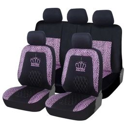 Car Seat Covers Leopard Print Car Seat CoversQueen Crown Print Front Bucket Seat CoverRear Seat 3-SeaterFor Women Universal Fit 99% Cars T240509