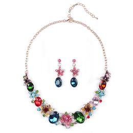 2024 Creative New Advanced Design Necklace Earrings Set of Two Pieces with Vintage Crystal Colourful Flower Pattern Exquisite Jewellery