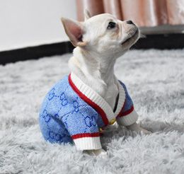 Dog Apparel Dogs Sweater of Design Letter Cat Winter Knitwear Warm Clothes Designers Pet Cardigan for Small Medium Doggy Cats Blue3399269