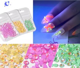 Luminous Crystal AB Nail Rhinestones Mix Size Glitter Glass Gem 3D Charm Flatback Strass Fluorescence Nails Art Decorations2452453