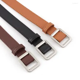 Belts Korean Style Square Buckle Belt Female Chic No Hole Simple Rectangular Silver Matte