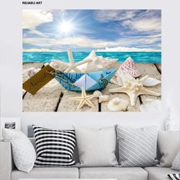 Modern Seaside Paper Boat Shells Wall Decoration Canvas Print Nature Landscape Picture Posters Living Room Decor Wall Art Unframed