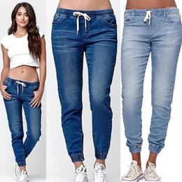 Women's Jeans Women's Fashion Drawstring Pants Casual Lace-up Straight Slim Trousers Elastic Hight Waist Plus Size S-5XL