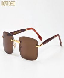 top quality 2020 mens sunglasses for women man retro vintage rimless wood bamboo sunglasses with boxes lunettes gafas de sol8065301