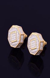 New Gold Star Hip Hop Jewellery Men039s Round Earring Ice Out CZ Stone Rock Street Stud Earring5342458