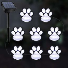 Paw Print - Outdoor Garden Decoration Waterproof, Animal Lights (set of 8), Pet Cemetery Solar Grave Memorial Lights, Gifts for Cat Dog Lovers (cool White