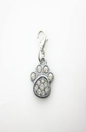 20pcs selling lobster clasp rhinestone crystal dog paw dangle charms for floating pendant lockets diy jewelry3168459