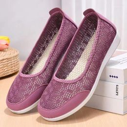 Casual Shoes Woman's Summer Mesh Hollow Out Flat Sole Shoe Soft Non Slip Breathable Shallow Slip-On Mom's
