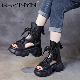 Dress Shoes Designer Genuine Leather Boots Chimney Sandals Hollow Ankle Booties Women Peep Toe Moccasins Fashion 2024 Summer Motorcycle Shoe