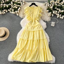 Casual Dresses French Vintage Elegant Ruffle Embroidery Dress A-line Fashion Chiffon Spring Autumn Sleeveless Vestidos Women