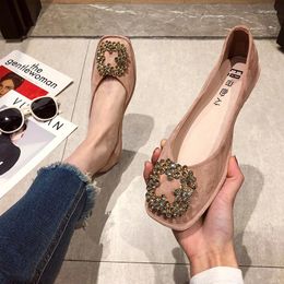 Casual Shoes Rhinestone Buckle Flat Woman Square Toe Mules Crystal Flower Beading Flats Ladies Comfy Moccasins Slip On Loafers