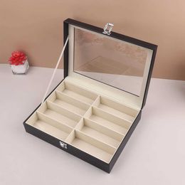 Jewellery Boxes 8 Grids PU leather Eyeglasses Storage Box Sunglasses Glasses Display Case Travel Jewellery Organiser Container Transparent Lid