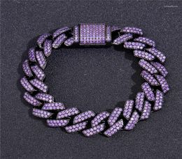 Link Bracelets Iced Out Chains For Men Women 15MM Black Purple Cuban CZ Stone Bracelet Hip Hop Jewelry3952387